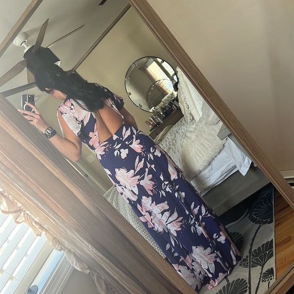 Blue, pink and white floral maxi dress that opens in the front. - Picture 4 of 5